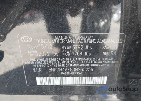 2013 Hyundai Elantra Gls z USA, uszkodzony, nr VIN 5NPDH4AE8DH255256